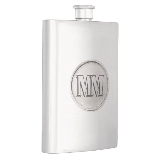 Silber rund mit Monogramm - Premium Flasche Flachmann (Rechts)