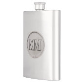 Silber rund mit Monogramm - Premium Flasche Flachmann (Links)