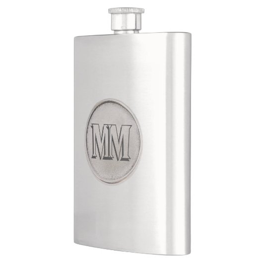 Silber rund mit Monogramm - Premium Flasche Flachmann (Links)