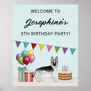 Silber-Sable-Deutscher-Schaferhund-Geburtstagsbegr Poster