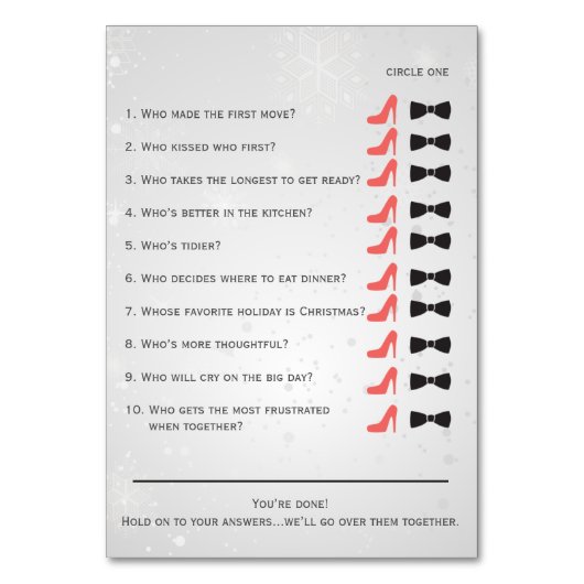 silber sagte er, sie sagte Brautparty-Spielkarte Tischnummer (Rückseite)