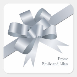 Silber Satin Geschenk Schleife Weihnachtsfeiertag Quadratischer Aufkleber
