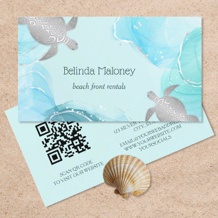Silber-Schildkröte Blaue Tinte Küsten-QR-Code Visitenkarte