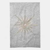 Silber Schneeflocke Rosa Vintager Winter Geschirrtuch (Vertikal)