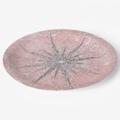 Silber Schneeflocke Rosa Vintager Winter Pappteller (Schrägansicht)