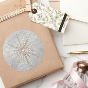 Silber Schneeflocke Rosa Vintager Winter Runder Aufkleber