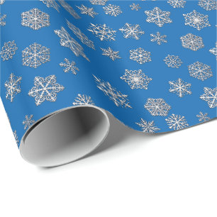 Silber-Schneeflocken auf kobaltblauem Hintergrund Geschenkpapier
