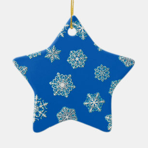 Silber-Schneeflocken auf kobaltblauem Hintergrund Keramikornament