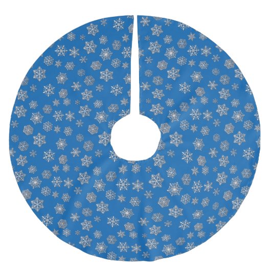 Silber-Schneeflocken auf kobaltblauem Hintergrund Polyester Weihnachtsbaumdecke (Vorderseite)