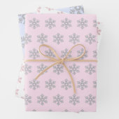 Silber Schneeflocken Muster Pink Blauer Weihnachte Geschenkpapier Set (Beispiel)