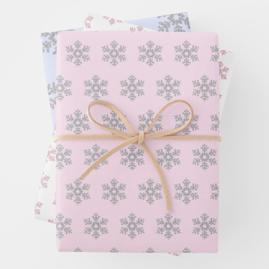 Silber Schneeflocken Muster Pink Blauer Weihnachte Geschenkpapier Set (Beispiel)