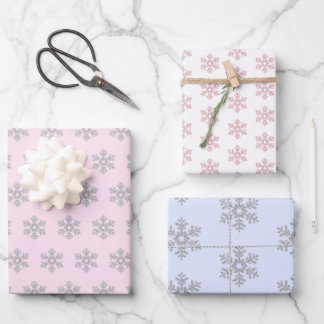 Silber Schneeflocken Muster Pink Blauer Weihnachte Geschenkpapier Set