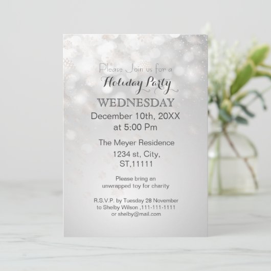 Silber-Schneeflocken und Bokefeier Einladungen (Stehend Vorderseite)