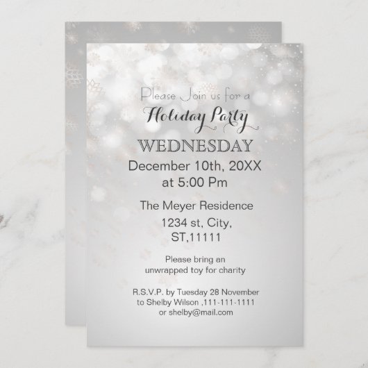 Silber-Schneeflocken und Bokefeier Einladungen (Vorne/Hinten)