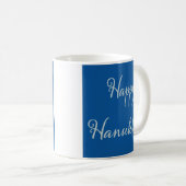 Silber Schrift Frohes Chanukka Tekhelet Blau Kaffeetasse (VorderseiteRechts)