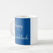 Silber Schrift Frohes Chanukka Tekhelet Blau Kaffeetasse (Vorderseite Links)