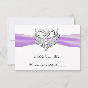 Silber-Schwan-Platzkarte mit violettem Band Einladung