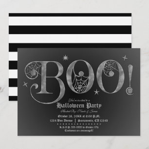 Silber & Schwarz BOO Elegante Halloween-Party   Einladung