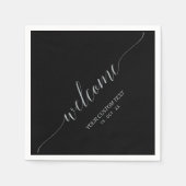 Silber & Schwarz Elegantes Skript Willkommensparty Serviette (Vorderseite)