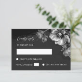 Silber Schwarz Floral RSVP Karte (Stehend Vorderseite)