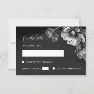 Silber Schwarz Floral RSVP Karte