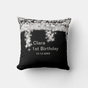 Silber schwarz glitzer name geburtstag datum jahr kissen