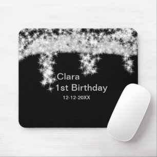 Silber schwarz glitzer name geburtstag datum jahr mousepad