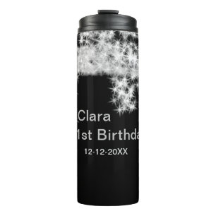 Silber schwarz glitzer name geburtstag datum jahr thermosbecher