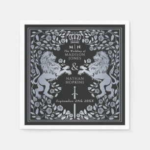 Silber-Schwarz königlicher Löwe mittelalterliches  Serviette