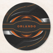 Silber, Schwarz, Orange, geometrische Gaming-Monog Runder Pappuntersetzer (Vorderseite)