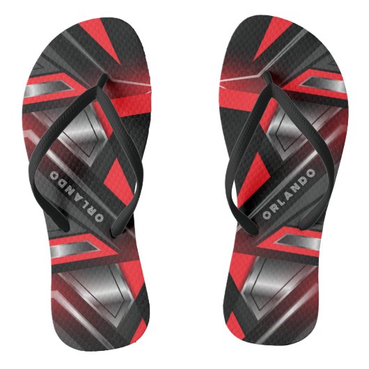 Silber, Schwarz, rotes geometrisches Gaming Monogr Badesandalen (Fußbett)