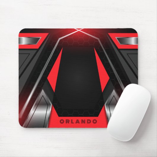 Silber, Schwarz, rotes geometrisches Gaming Monogr Mousepad (Mit Mouse)