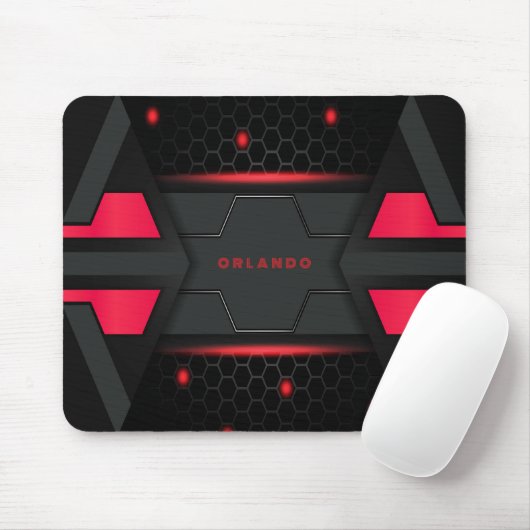 Silber, Schwarz, rotes geometrisches Gaming Monogr Mousepad (Mit Mouse)