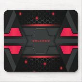 Silber, Schwarz, rotes geometrisches Gaming Monogr Mousepad (Vorne)