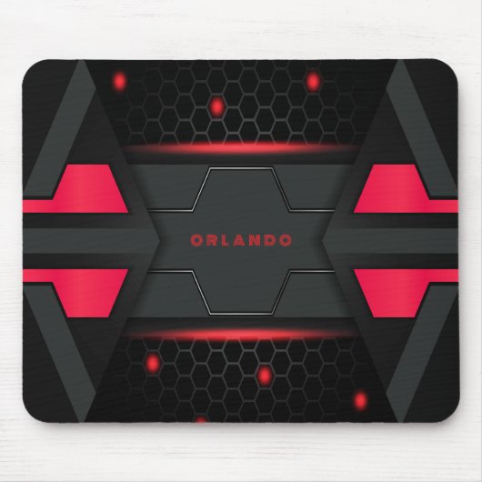 Silber, Schwarz, rotes geometrisches Gaming Monogr Mousepad (Vorne)