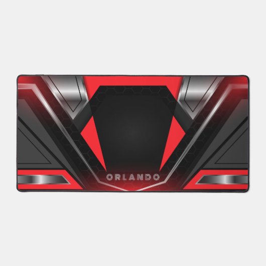 Silber, Schwarz, rotes geometrisches Gaming Monogr Schreibtischunterlage (Vorderseite)