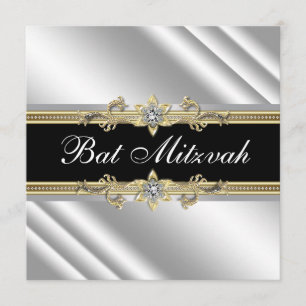 Silber-Schwarz-und-Gold-Bat-Mizwa Einladung