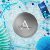 Silber, Schwarz und Weiß Pappteller (Party)