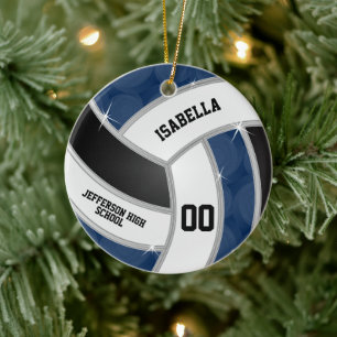 Silber, Schwarz, Weiß & Blau Volleyball - DIY Keramik Ornament