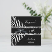 Silber Schwarz Zebra Leopard Einladung 25. Geburts (Stehend Vorderseite)