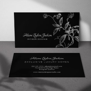 Silber-schwarze luxuriöse elegante botanische Foli Visitenkarte
