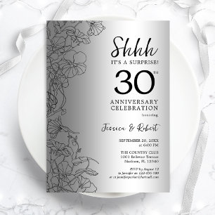 Silber-Schwarze Überraschung zum 30. Jubiläum Einladung