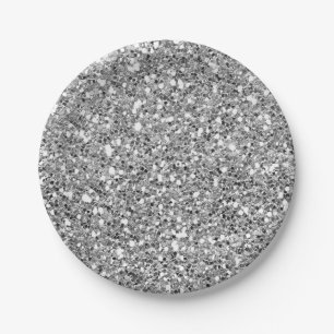 Silber Schwarzer Funkeln Glitter Glam Individuelle Pappteller