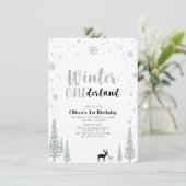 Silber, Schwarzer Winter - Land 1. Geburtstag Part Einladung (Stehend Vorderseite)