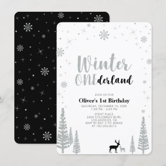 Silber, Schwarzer Winter - Land 1. Geburtstag Part Einladung