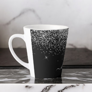 Silber-Schwarzes Glitter-Script-Monogramm Mädchenn Milchtasse