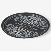 Silber-Schwarzes Königliches Mittelalterliches Sch Pappteller (Schrägansicht)