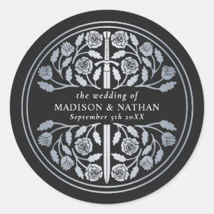 Silber-Schwarzes königliches mittelalterliches Sch Runder Aufkleber