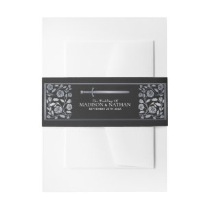 Silber-Schwarzes Royal Medieval Gold Schwert Hochz Einladungsbanderole