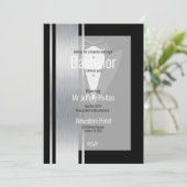 Silber, Schwarzweißstreifen Save the Date (Stehend Vorderseite)